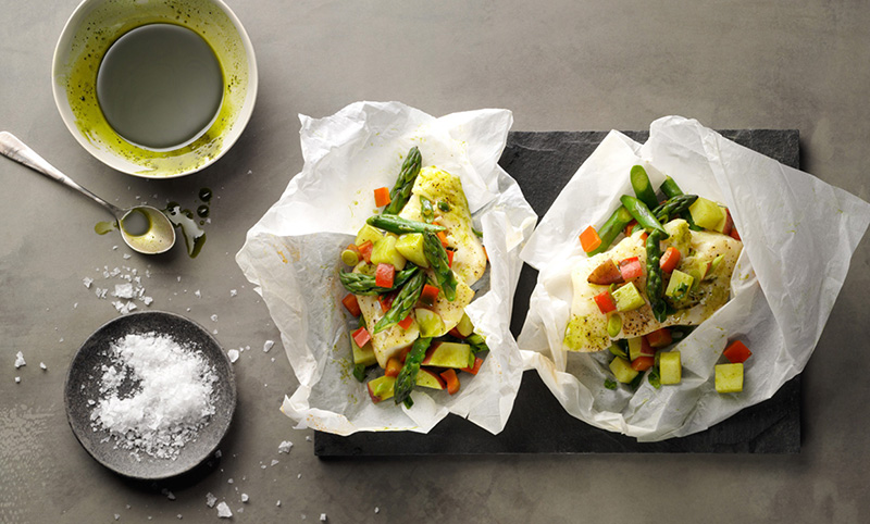 Wild Caught Cod With Matcha And Veggies In Parchment | Sugimoto Tea Company